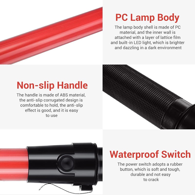 TOODOO 12 Pcs Signal Traffic Wand Safety Traffic Control Wand Lighted Baton Multifunctional LED Traffic Baton with 2 Flashing Modes, Wrist Strap Lanyard, Side Clip (Using 2 C-Size Batteries, 21 Inch) - Image 3